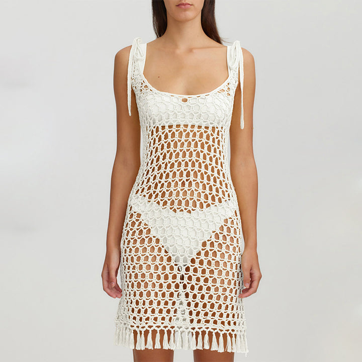 Damen transparenter Häkel-Strandüberwurf mit fransen Echo Archiv