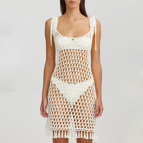 Damen transparenter Häkel-Strandüberwurf mit fransen Echo Archiv