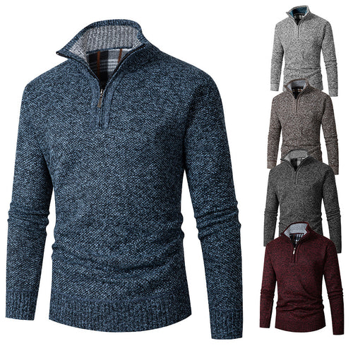 Herren Strickpullover mit halbem Reißverschluss und strukturiertem Design Echoarchiv