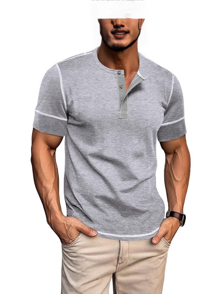 Herren Kurzarm Hemd mit modernem Henley-Kragen und stilvollen Kontrastnähten Echoarchiv