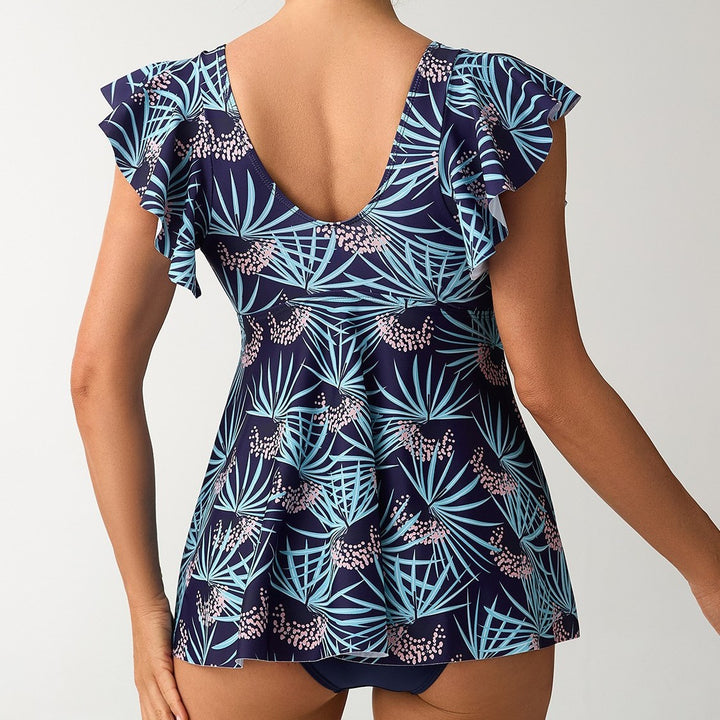 Damen Eleganter Kombination Badeanzug mit Volant und floralem Muster Echo Archiv