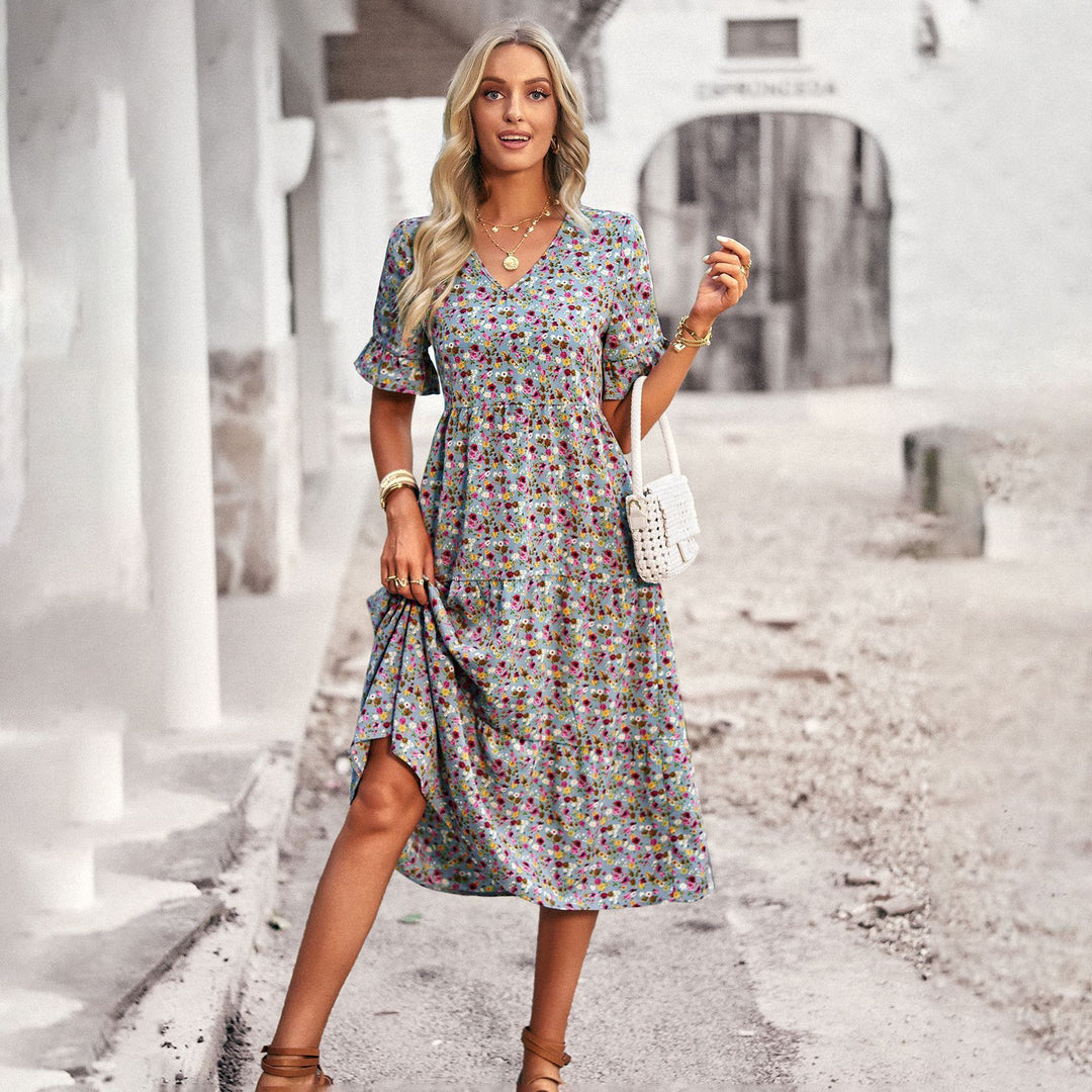 Damen Midikleid mit floralem Muster und A-Linien-Schnitt Echo Archiv