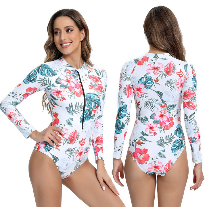 Damen Langarm Schwimmanzug mit Reißverschluss und modernem Marmor-Design Echo Archiv