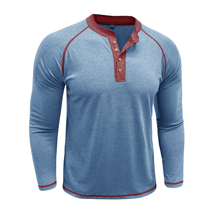 Herren Langarm-Henley-Shirt mit modernem Knopfdesign und Kontrastnähten Echoarchiv