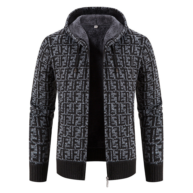 Herren Hochwertige Strickjacke mit modernem Muster und Kapuze Echoarchiv