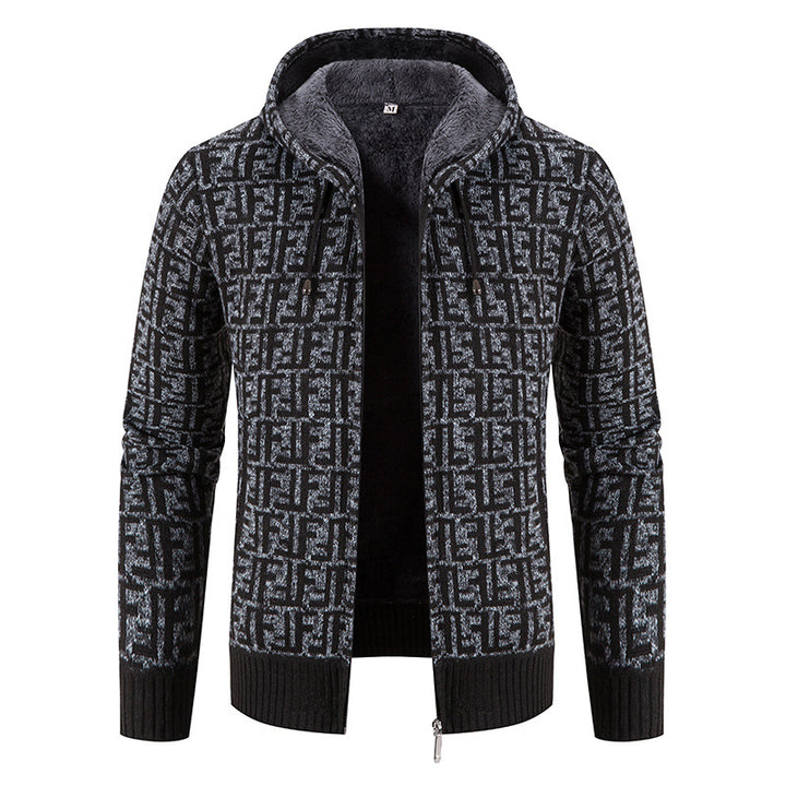 Herren Hochwertige Strickjacke mit modernem Muster und Kapuze Echoarchiv