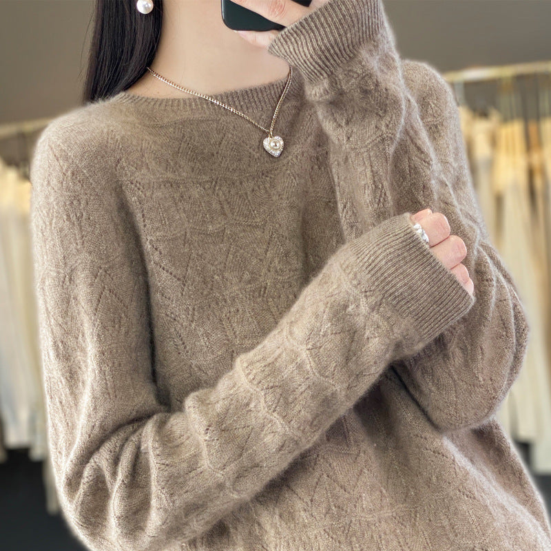 Damen Rundhals-Feinstrickpullover mit strukturierter Passe und Kaschmir-Optik Echoarchiv