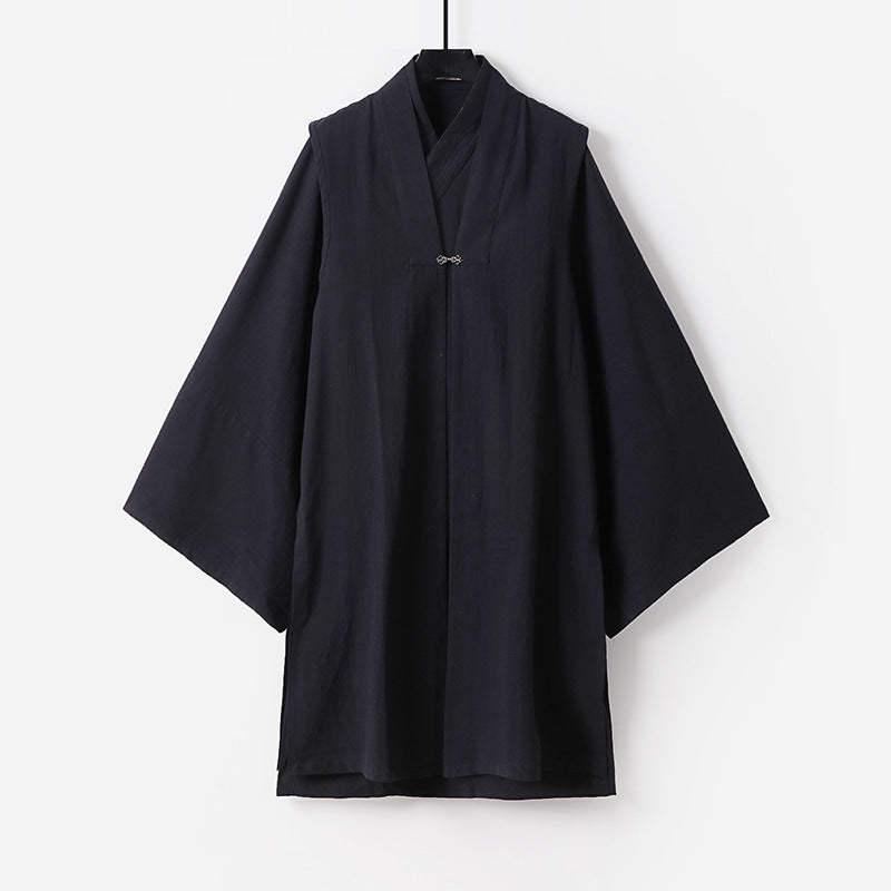 Unisex Asiatisch inspirierte Oversize-Kimono-Jacke mit Trompetenärmeln und kleinem Knebelverschluss Echoarchiv