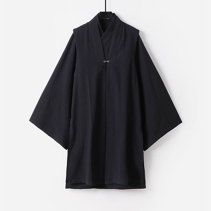 Unisex Asiatisch inspirierte Oversize-Kimono-Jacke mit Trompetenärmeln und kleinem Knebelverschluss Echoarchiv