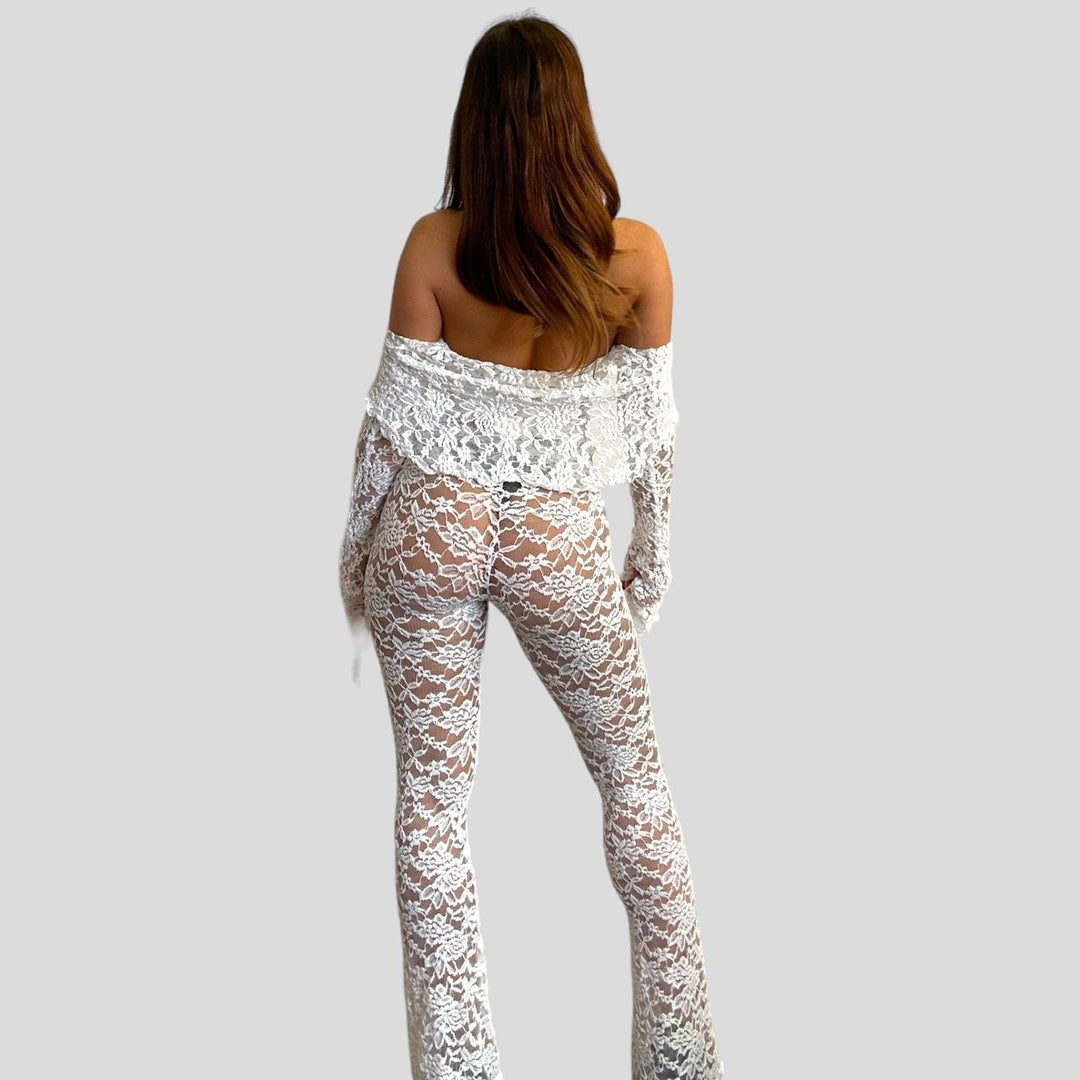 Damen Spitzen-Crop-Top mit weitem Ärmel und passenden Hose Echo Archiv