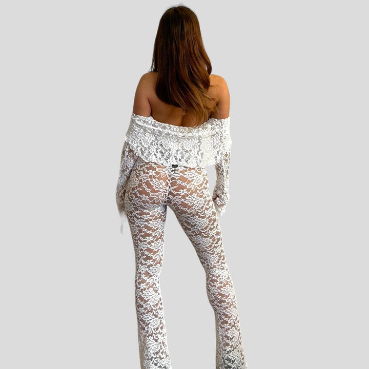 Damen Spitzen-Crop-Top mit weitem Ärmel und passenden Hose Echo Archiv
