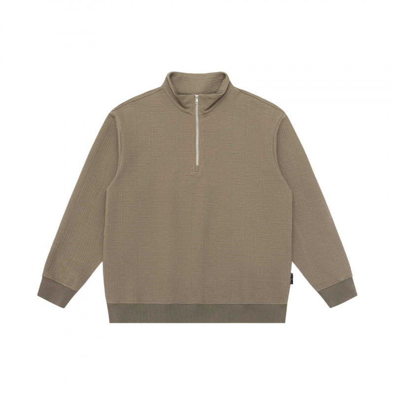 Unisex Oversize Waffelstruktur Halbzip-Pullover mit Stehkragen Echo Archiv
