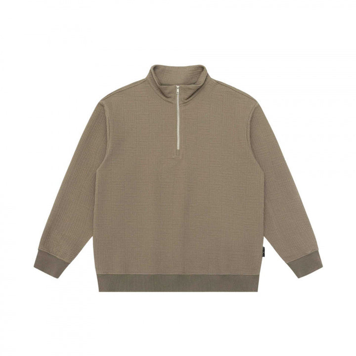 Unisex Oversize Waffelstruktur Halbzip-Pullover mit Stehkragen Echo Archiv