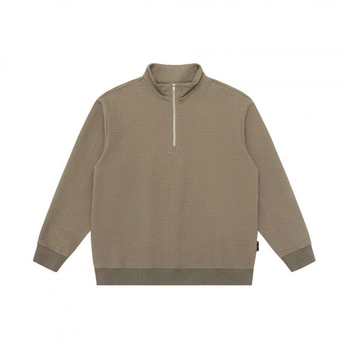 Unisex Oversize Waffelstruktur Halbzip-Pullover mit Stehkragen Echo Archiv