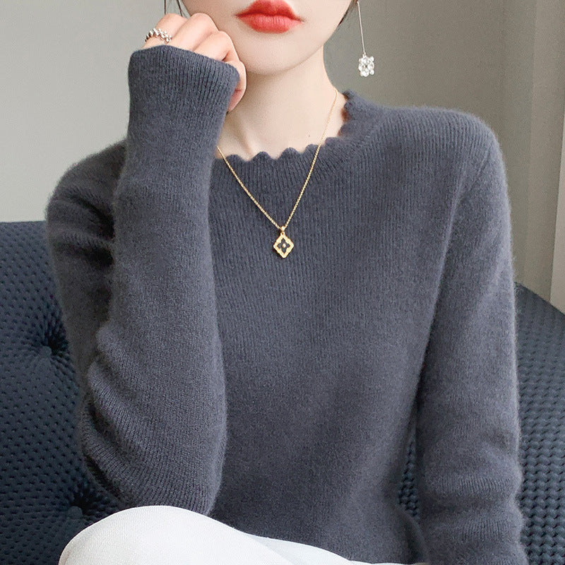 Damen Weicher Feinstrickpullover mit welligem Rundhalsausschnitt und kaschmirähnlicher Oberfläche Echoarchiv