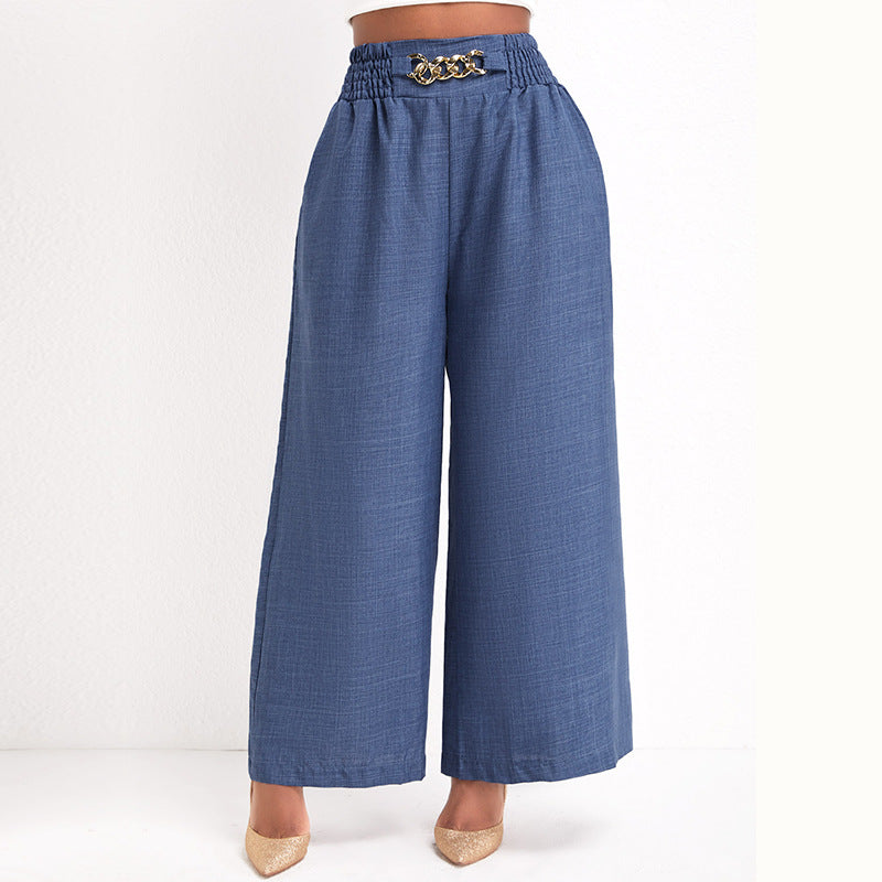 Damen Lässige Palazzo-Hose mit hoher Smock-Taille und dekorativer Kettenapplikation – Avérine