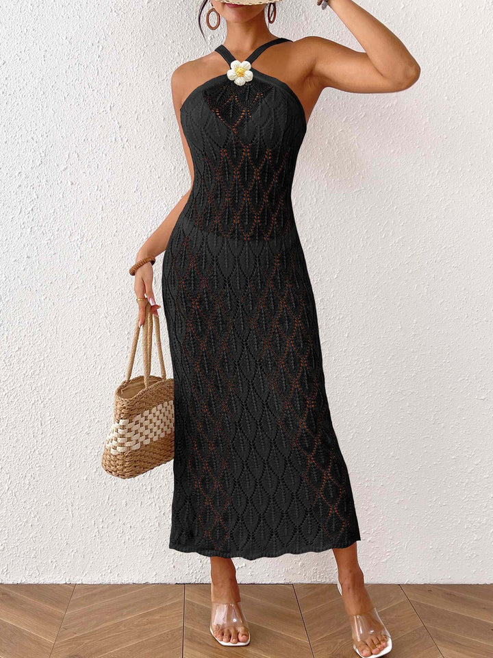 Damen Häkel-Maxikleid mit einem eleganten Blumendetail Echo Archiv