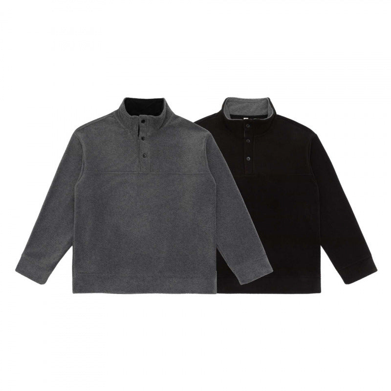 Unisex Henley-Fleecepullover mit kurzem Knopfverschluss, Stehkragen und Boxy‑Schnitt Echo Archiv