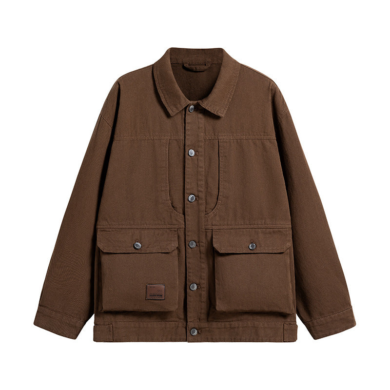 Herren Oversize Canvas-Utility-Jacke mit aufgesetzten Multifunktions-Taschen und Druckknopfleiste Echo Archiv