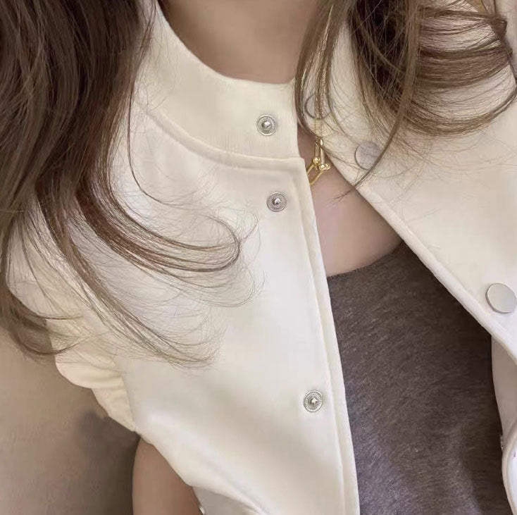 Damen Modische Übergangsjacke mit Druckknopf und lässigem Schnitt Echoarchiv