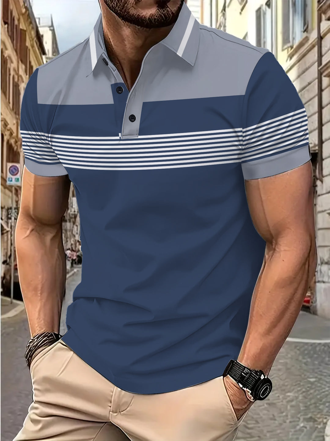 Herren Poloshirt mit modernem Streifendesign und atmungsaktivem Gewebe Echoarchiv