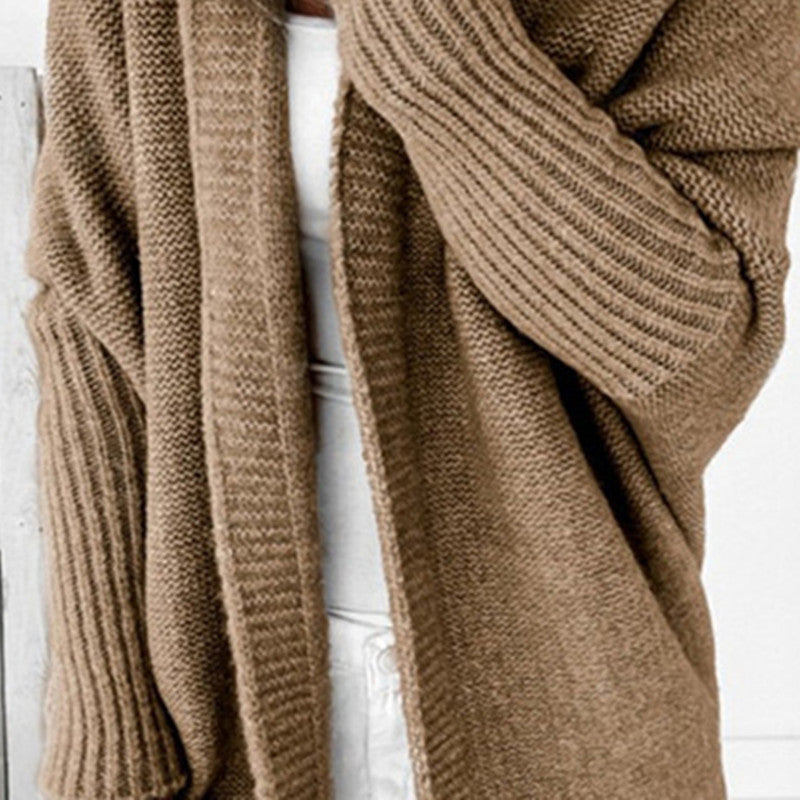 Damen Longline Kapuzen-Strickcardigan mit offener Front – Veloura