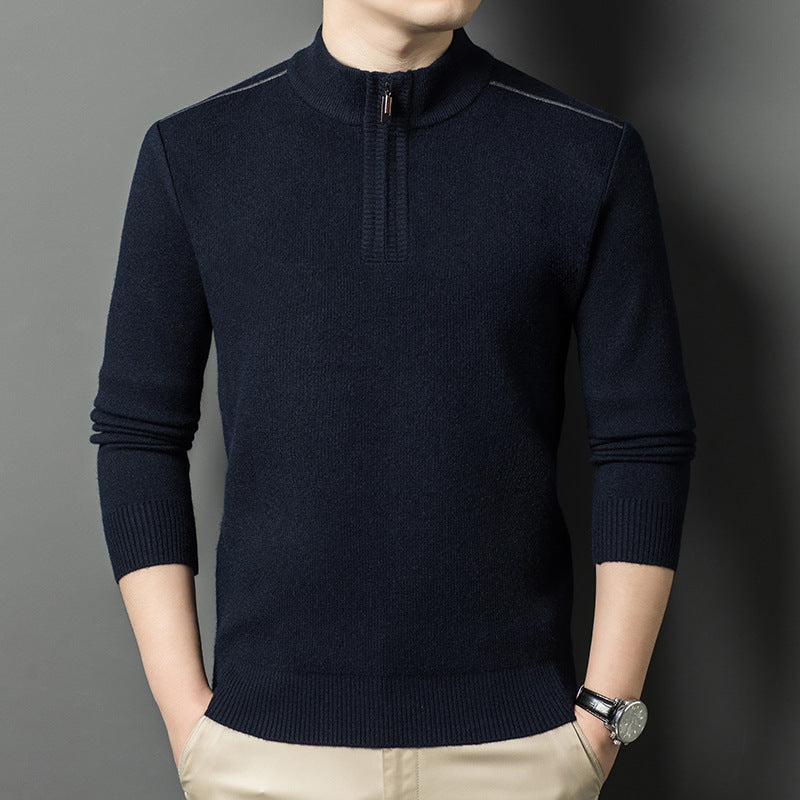 Herren eleganter Stehkragenpullover mit halbem Reißverschluss Echoarchiv