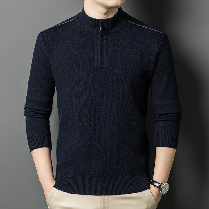 Herren eleganter Stehkragenpullover mit halbem Reißverschluss Echoarchiv