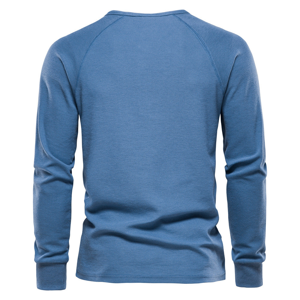 Herren Langarm-Henley-Shirt mit strukturierter Oberfläche und modischer Knopfleiste Echoarchiv