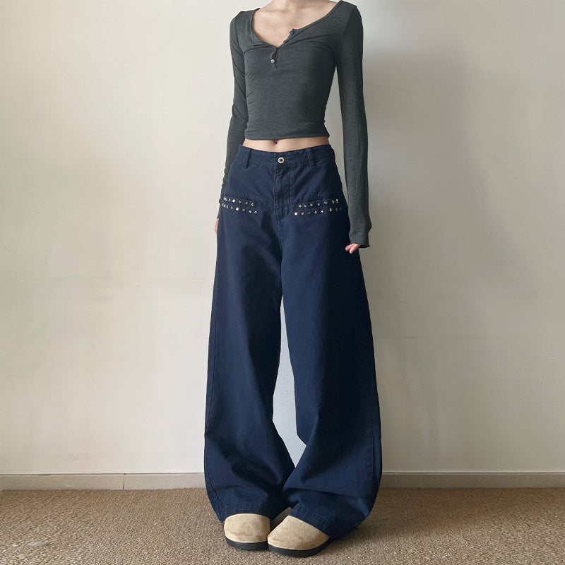 Damen Extraweite High‑Waist Baumwoll-Twill-Hose mit Nietenbesatz und Palazzoschnitt Echo Archiv
