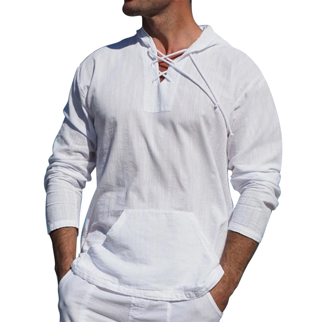 Herren lässiges Langarmshirt mit Kängurutasche und modischem Schnürdesign Echoarchiv