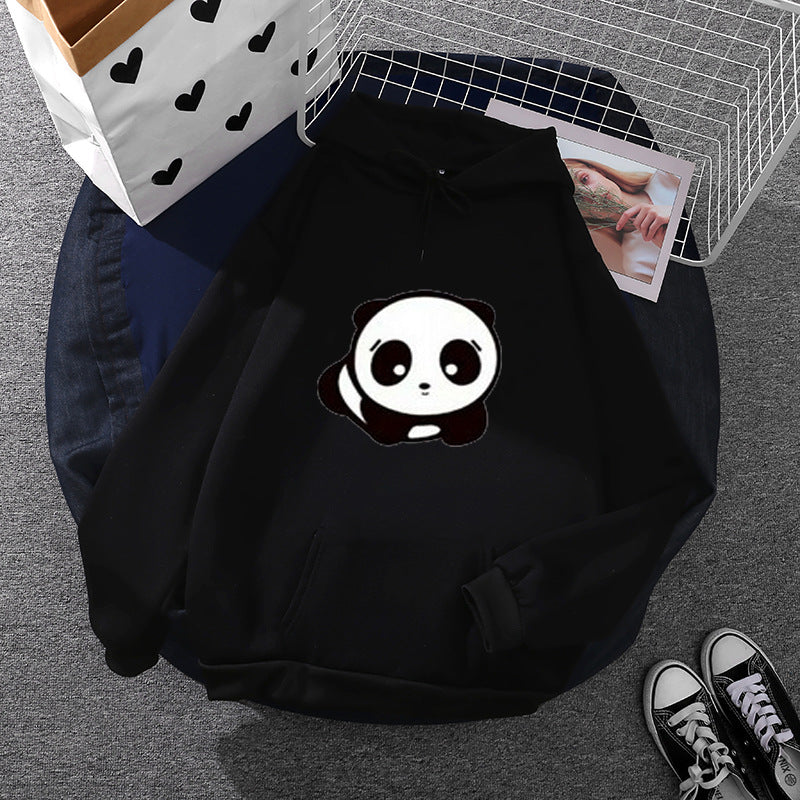 Damen kuscheliger Oversize-Kapuzenpullover im Streetwear-Cut mit Kängurutasche und niedlicher Panda-Motivstickerei – Auréline