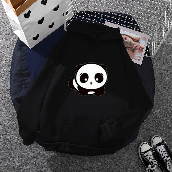 Damen kuscheliger Oversize-Kapuzenpullover im Streetwear-Cut mit Kängurutasche und niedlicher Panda-Motivstickerei – Auréline