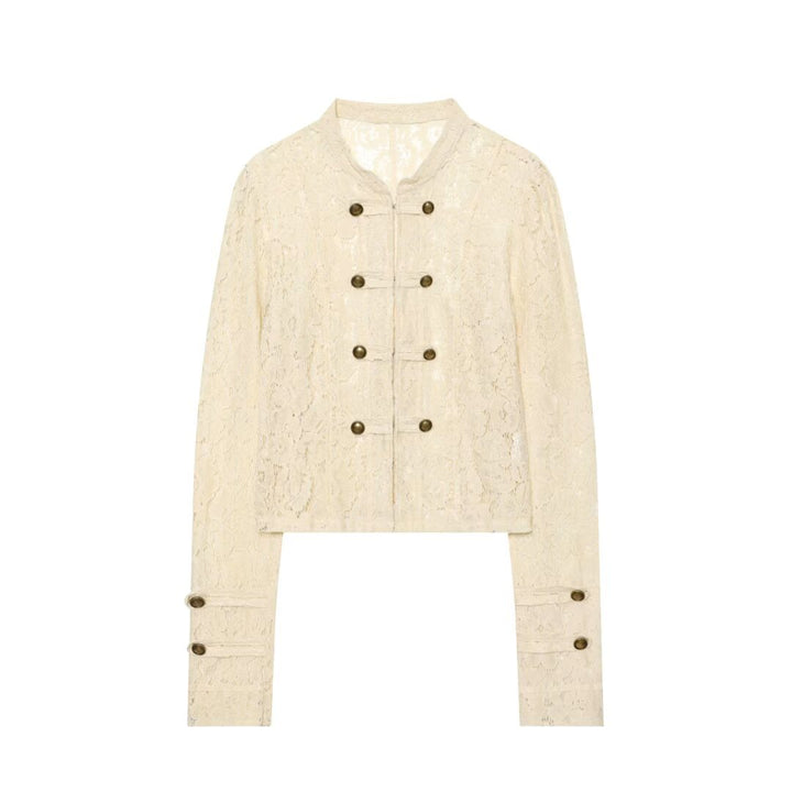 Damen Kurze Spitzenjacke im militärisch inspirierten Stil mit Stehkragen und Zierknopfleiste Echo Archiv