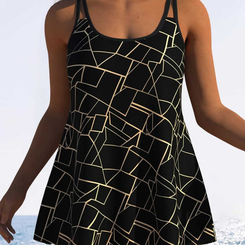 Damen Schwimmdress mit elegantem grafischen Mustermix und schickem Rocksaum Echo Archiv