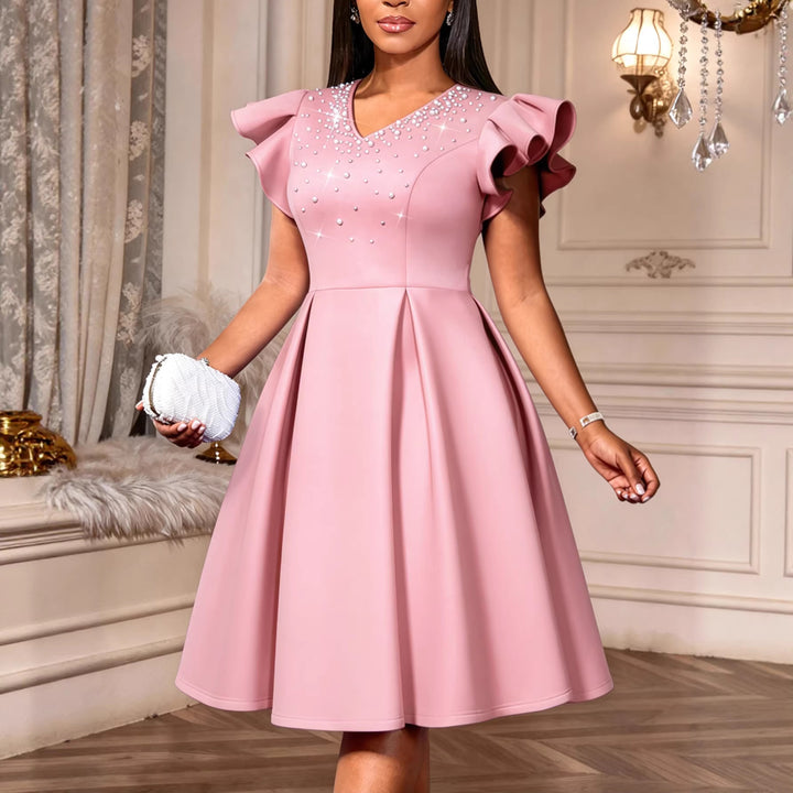 Damen A-Linien Kleid mit glitzernden Perlen und voluminösen Ärmeln Echo Archiv