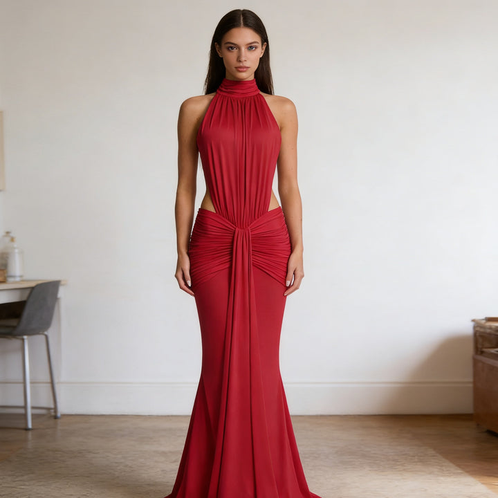 Damen Elegantes Drapiertes Abendkleid mit tiefem Rückenausschnitt und figurbetontem Schnitt Echo Archiv