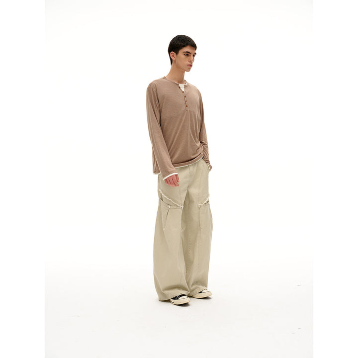 Unisex Baumwollmix-Henleyshirt mit doppellagigem Kragen und Holzknopfleiste Echoarchiv