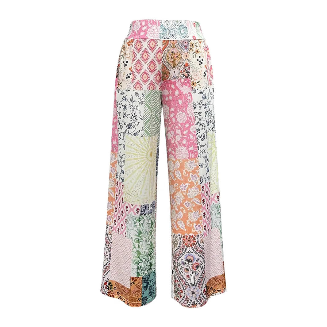 Damen Komfortable weite Stoffhose mit buntem Patchwork-Muster Echo Archiv