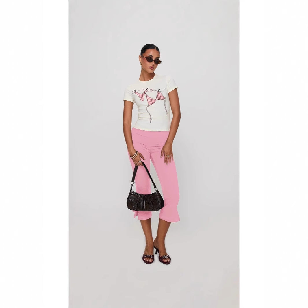 Damen T-Shirt mit kreativem Druck und figurbetontem Schnitt Echo Archiv