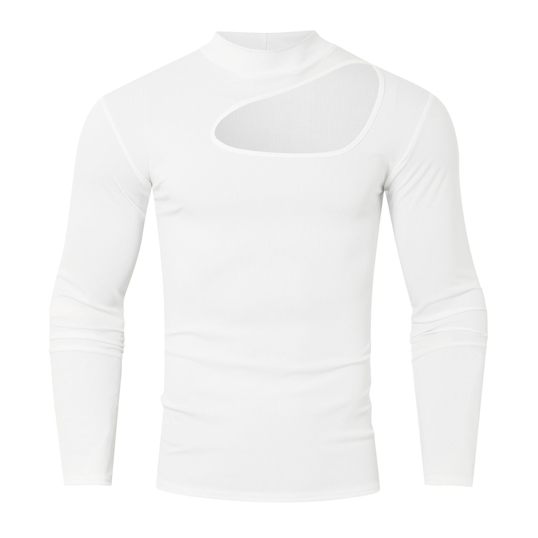 Damen nan eng anliegendes Langarm-Oberteil aus feinem Rippjersey mit asymmetrischem Schulter-Ausschnitt und hohem Kragen Echo Archiv