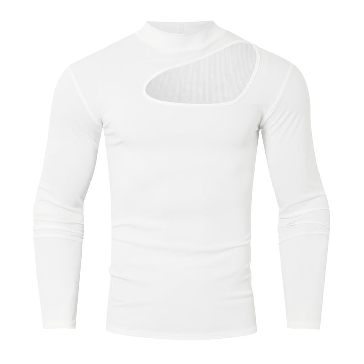 Damen nan eng anliegendes Langarm-Oberteil aus feinem Rippjersey mit asymmetrischem Schulter-Ausschnitt und hohem Kragen Echo Archiv