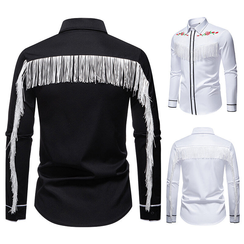 Herren elegante Westernbluse mit Fransen und bestickten Motiven Echoarchiv