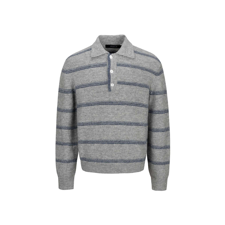 Herren Grobgestrickter Polokragenpullover mit Halbdruckknopfblende und Streifenstruktur Echoarchiv
