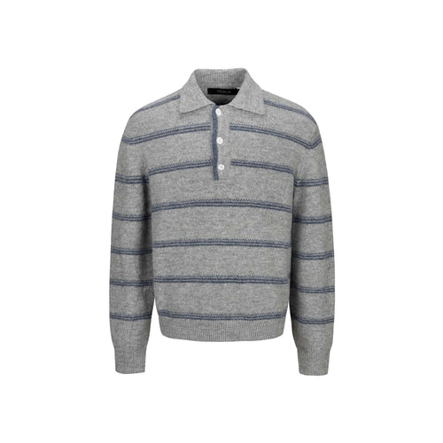 Herren Grobgestrickter Polokragenpullover mit Halbdruckknopfblende und Streifenstruktur Echoarchiv