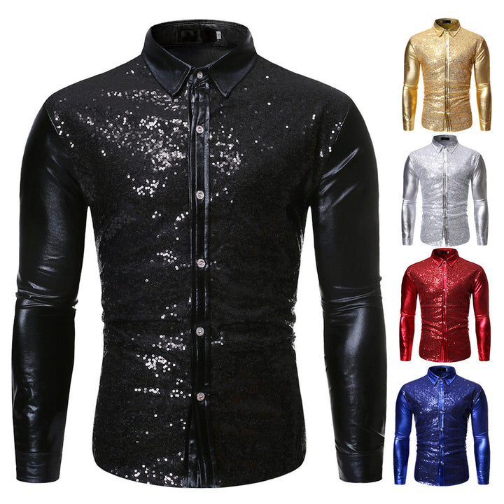 Herren Glitzernde Paillettenhemd mit modernem Slim-Fit-Schnitt Echoarchiv