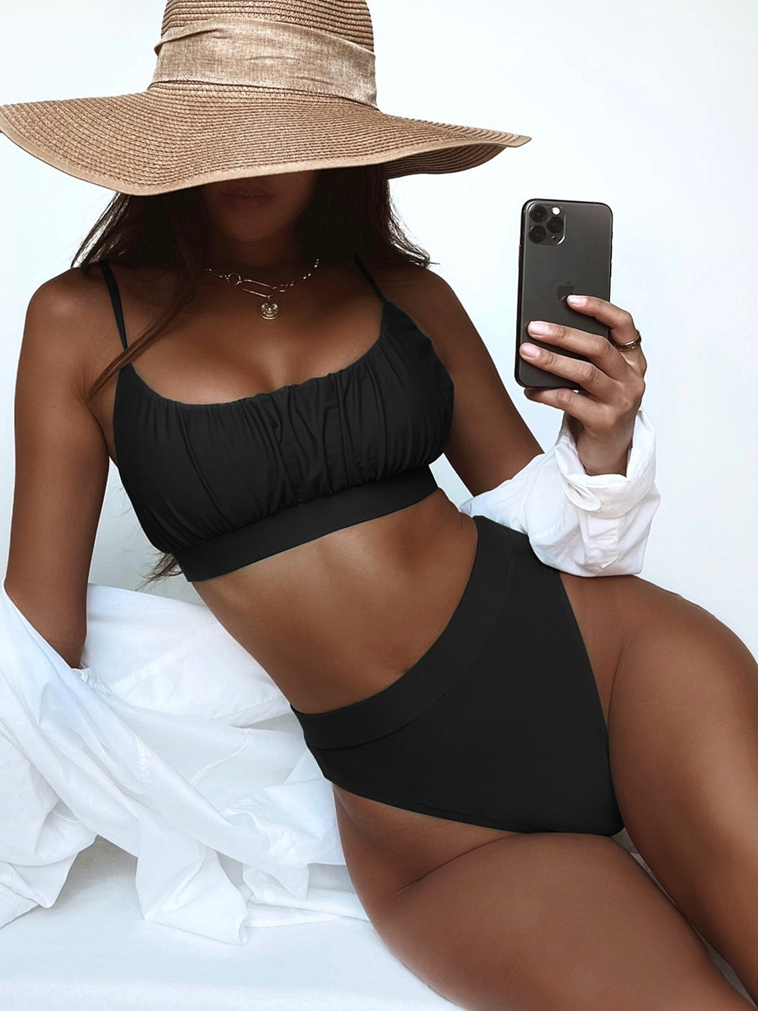 Damen Hochtailliertes Bikini-Set mit gerafftem Oberteil Echo Archiv