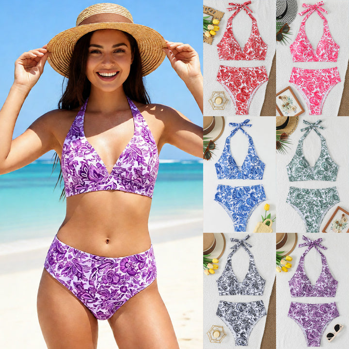 Damen Hochtailliertes Bikini-Set mit floralem Design und verspieltem Halteroberteil Echo Archiv