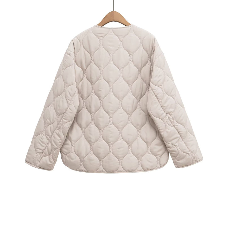 Damen gesteppte Oversize‑Steppjacke mit Rundhals, durchgehendem Reißverschluss und aufgesetzten Taschen – Célinea