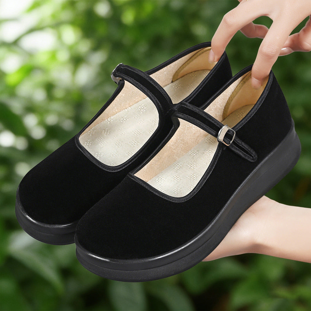 Damen nan Mary-Jane Plateau-Slipper mit verstellbarem Riemen und orthopädischer Komfortsohle Echo Archiv